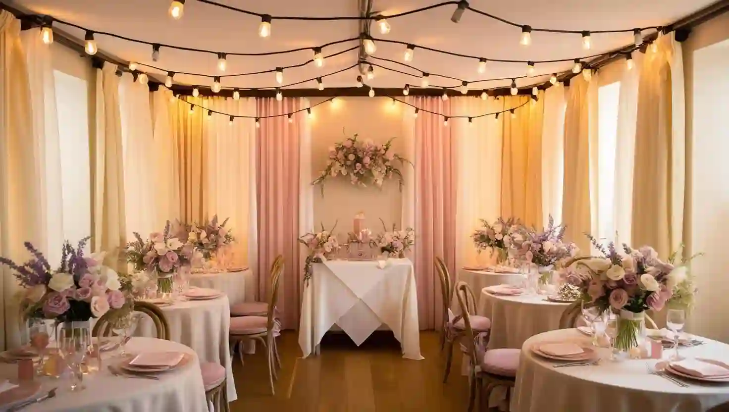 Ambiente decorado para um casamento pequeno.