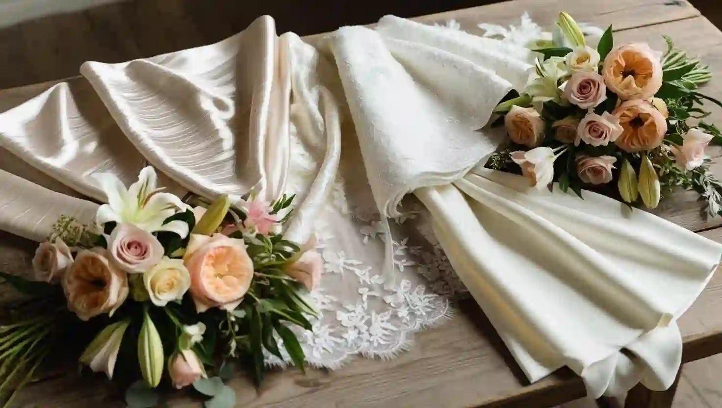 Amostras de tecidos para vestidos de noiva