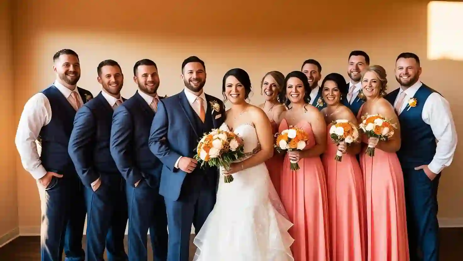 Noivos com padrinhos em sessão de fotos