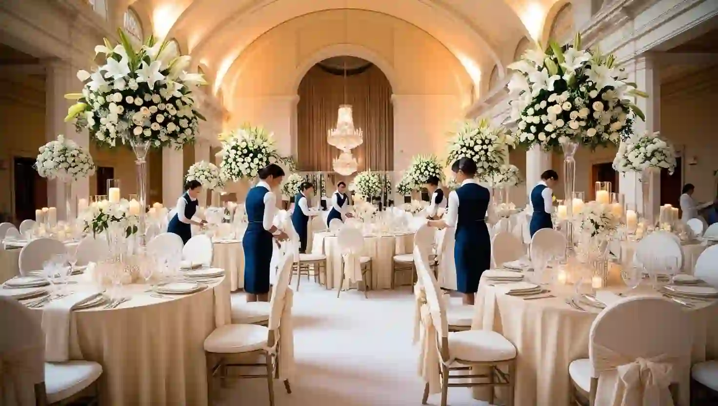 Equipe de cerimonial organizando casamento